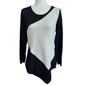 White House Black Market Sweater M Black & Cream Colorblock Lightweight Tunic